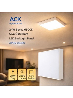 Ack 24W Beyaz 4000K Siva Üstü Kare LED Backlight Panel AP06-02410