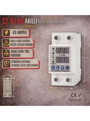 Cata CT-9198 Akilli Voltaj Akim Koruyucu Monofaze 63 Amper