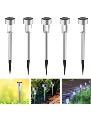 Solar Lamba, Bahçe, LED Solar Lamba, Dış Mekan Kazığı, Paslanmaz Çelik, Dış Aydınlatma, Solar Yol Aydınlatması, IP44, Su Geçirmez, Arka Bahçe, Çim Için, 5 Adet