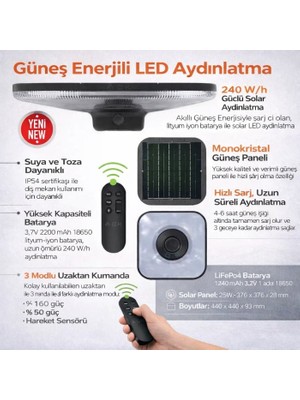 Ack AT42-29001 25W Cct Solar Bahçe Armatürü 3800LM IP54 Abs