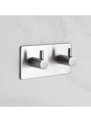Paslanmaz Çelik 2 Topuzlu Bornoz Askısı Havluluk Xl Askılık Inox - Kendinden Yapışkanlı