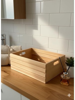 Ahşap Büyük Boy Dekoratif Kasa - El Yapımı Çok Amaçlı Düzenleyici Sandık - Banyo, Mutfak ve Ofis Için Organizer (30X45X17 Cm)