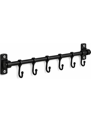 Home 6 Kancalı Duvar Askısı Siyah Metal Askılık – Yapışkanlı ve Vidalı Montaj Seçeneği, Çok Amaçlı Fincan Askısı, Mutfak Banyo Kapı Arkası Askılık, Havluluk, Anahtarlık Organizer 50 cm