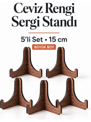 212toyzz 5'li Büyük Boy Ceviz Ahşap Çerçeve Tabak Kitap Fotoğraf Çerçevesi Standı Sergi Seti 15 cm