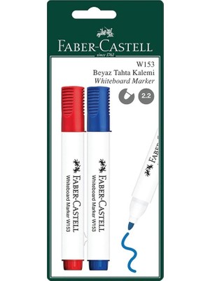 W153 Beyaz Tahta Kalemi 2'li Set, Mavi ve Kırmızı, 2.2 mm Yuvarlak Uç, Kolay Silinir, Ergonomik Tasarım