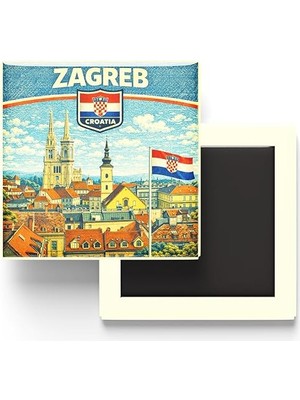 Hırvatistan Zagreb Şehri Temalı Vintage Buzdolap Magneti – 9x9 cm