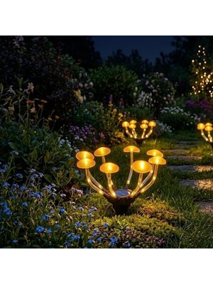 Enerjili Mantar 8 LED Solar Bahçe Lambası - Su Geçirmez Dış Mekan Peyzaj Aydınlatma