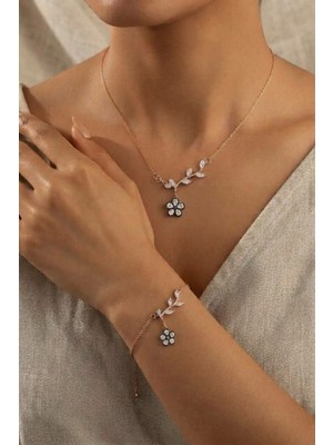 Papatya Silver 925 Ayar Gümüş Zarif Elmas Lotus Kolye Bileklik Set