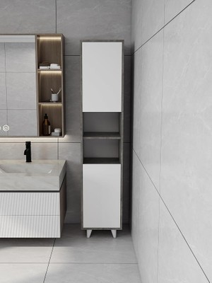 Çamaşır Sepetli Banyo Dolabı Hanoi Beyaz Renk