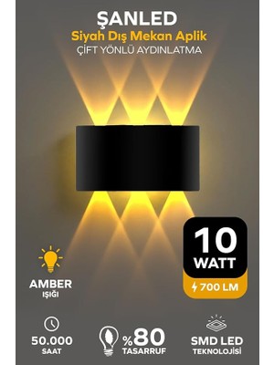 10W Çift Yönlü Iç-Dış Mekan Siyah Kasa Amber Rengi Işık Duvar Aplik-10 Adet (1, Amber Renk)