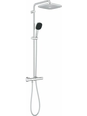 Vitalio Comfort 250 Termostatik Bataryalı Duş Sistemi, 38 Derece Sabit Sıcaklık Ayarı, 1 Akışlı Kare Tepe Duşu, 2 Akışlı El Duşu, 1750MM Duş Hortumu, Duş Başlığı, Krom, 26696001