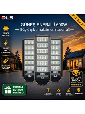 Paket Dls 600W Güneş Enerjili Solar Sokak ve Bahçe Lambası, Lifepo4 Bataryalı, IP66, Hareket Sensörlü, Uzaktan Kumandalı LH99-600