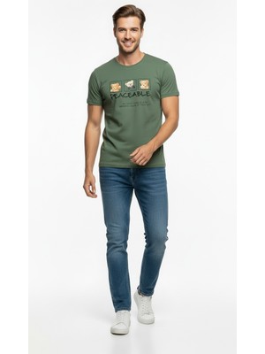 Maxi Modena Erkek Günlük Stil Baskılı T-Shirt - Yeşil