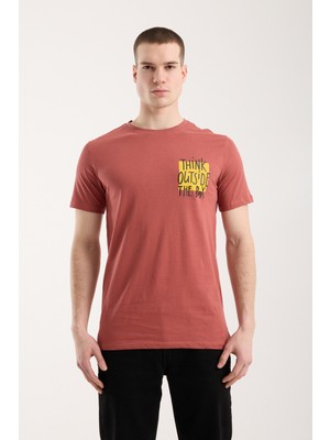 Maxi Modena Erkek Urban Mesaj Detaylı Günlük T-Shirt - Kiremit