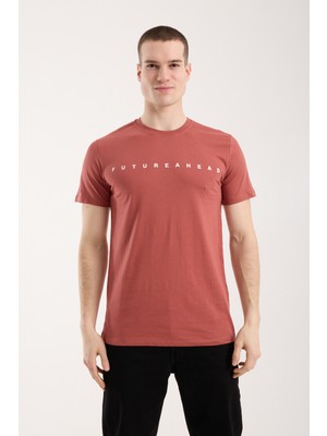 Maxi Modena Erkek Minimal Yazı Detaylı Günlük T-Shirt - Kiremit