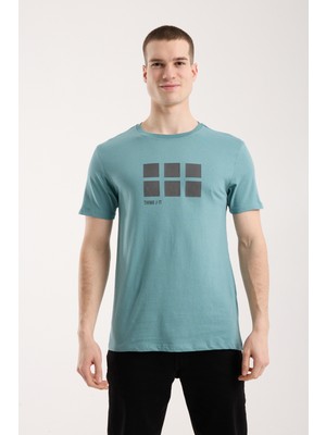 Maxi Modena Erkek Minimal Grafik Detaylı Rahat T-Shirt - Yeşil