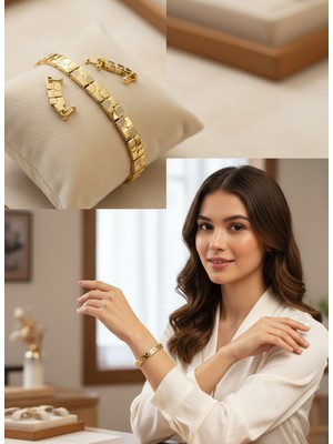 Maxi Modena Xuping Kalp Detaylı Gold Renk Ayarlanabilir Bileklik
