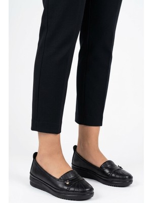 Kaof Shoes Kadın Siyah Ortopedik Anne Ayakkabısı Kadın Günlük Ayakkabı Anne Babet Ayakkabı Klasik Ayakkabıı
