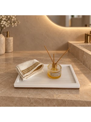 LİSPERA Mermer Banyo Düzenleyici , Ceviz Tabanlı Beyaz Dolamit Mermer Banyo Düzenleyici & Organizer & Sunumluk