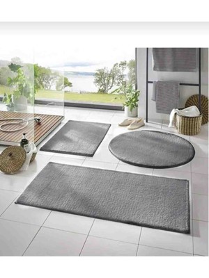 Talvora Home 3lü Banyo Halısı Peluş Post Halı Klozet Takımı Açık Gri 50*50(Yuvarlak) 50*50VE50*70