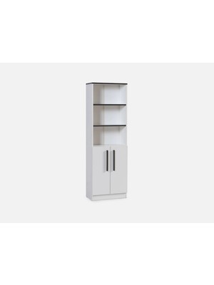 Palmera Infinity Kitaplık, Beyaz, 4 Raflı, Kapaklı, 55X170 cm