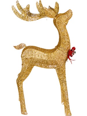 Herdekora Yılbaşı Süsü, Geyik, Gold - Metal, Işıklı, Simli, Kırmızı Fiyonklu, 6