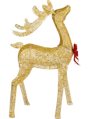 Herdekora Yılbaşı Süsü, Geyik, Gold - Metal, Işıklı, Simli, Kırmızı Fiyonklu, 8