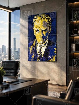 SML Tablo Mustafa Kemal Atatürk Sarı Lacivert Fenebahçe Kanvas Tablo