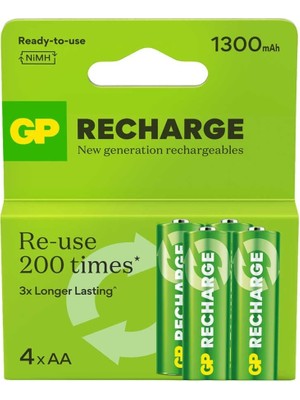 GP Recharge 1300 Mah Aa Ni-Mh Şarjlı Kalem Pil 1.2V - 4'lü Kart