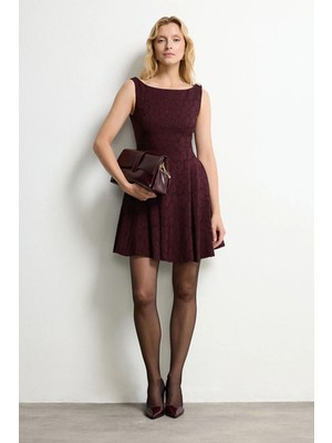 Love My Body Toka Detaylı Saten Elbise Mürdüm 124L9675003