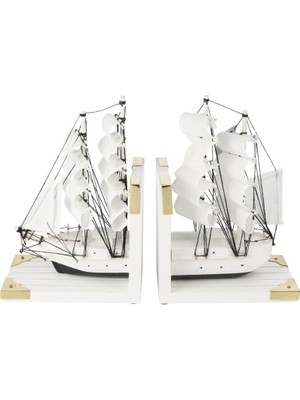 Mikasa Moor Beyaz Ahşap Yelkenli Kitap Tutucu 30X10X23CM