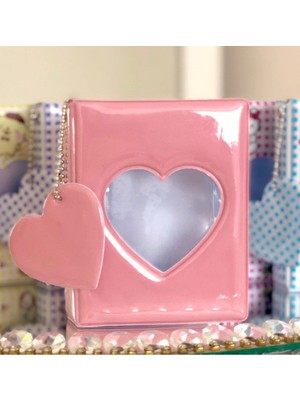 32 + 1 Fotokartlık Pembe Binder Kpop Fotokart Mini Albüm 6x9 Kalpli Albüm