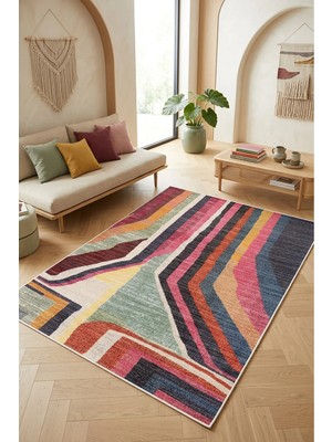 Decomia Home Vintage Etnik Renkli Kaymaz Dokuma Tabanlı Yıkanabilir Şönil Kilim Salon Halısı Çocuk Odası Mutfak Koridor