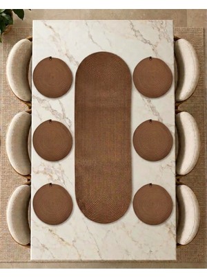 Nakkaş Home Collection Nakkaş Home Jüt Runner ve Supla Seti | 35X100 cm Runner + 33X33 cm Jüt Amerikan Servis | Doğal Masa Dekorasyonu