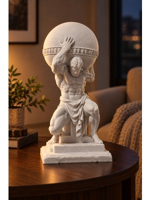 Eb Studio Dünyayı Omuzlayan Atlas – Mermer Desenli Dekoratif Figür 24 cm