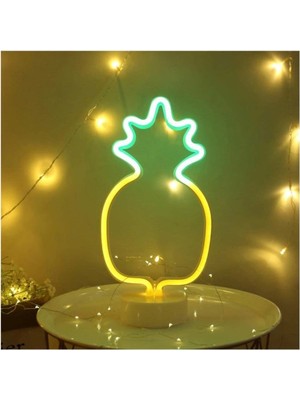 Neva Prime Sepet Dolusu® Dekoratif Ananaslı Neon LED Masa ve Gece Lambası Hediyelik Lamba
