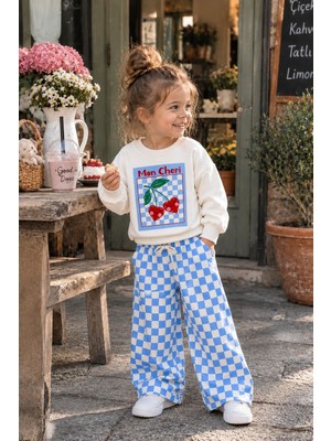 Cg Kids Cheri Kiraz Desenli Sweatshirt ve Pötikareli Eşoman 3ip Kız Çocuk Alt Üstt Takım