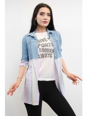 Mestore Moda Çizgi Gömlek Içi T-Shirt Ikili Takım Renkli