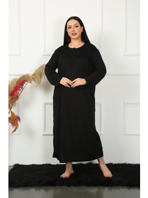 Mestore Moda Çizgi Big Uzun Kol Dantelli Siyah Anne Gecelik 1355