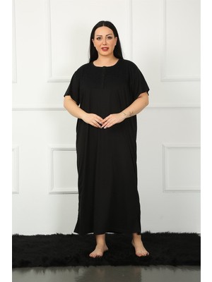 Mestore Moda Çizgi Big Dantelli Kısa Kol Siyah Anne Gecelik 1348