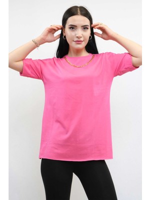 Mestore Moda Çizgi Zincir Aksesuarlı Tshirt Pembe