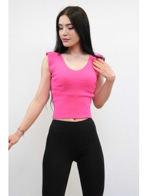 Mestore Moda Çizgi Süveter Model Triko Bluz Fuşya