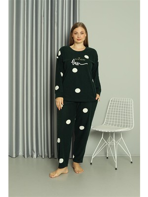 Mestore Moda Çizgi Welsoft Polar Kadın Büyük Beden Petrol Rengi Pijama Takımı 808045