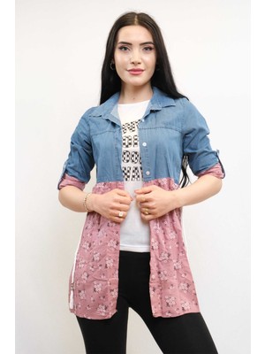 Mestore Moda Çizgi Gömlek Içi T-Shirt Ikili Takım Pudra