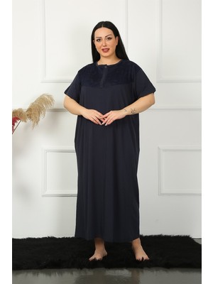 Mestore Moda Çizgi Big Dantelli Kısa Kol Lacivert Anne Gecelik 1348