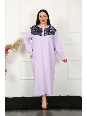 Mestore Moda Çizgi Big Uzun Kol Dantelli Lila Anne Gecelik 1355