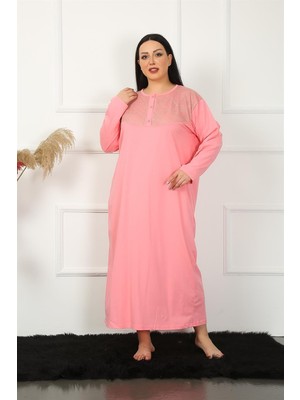 Mestore Moda Çizgi Big Uzun Kol Dantelli Somon Anne Gecelik 1355