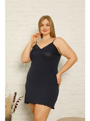 Mestore Moda Çizgi Kadın Pamuklu Ip Askılı Büyük Beden Gecelik 1011
