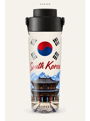 Suhvee South Korea Ülke Temalı 500 ml Çift Cidarlı Paslanmaz Çelik Termos
