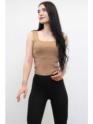 Mestore Moda Çizgi Triko Atlet Vizon